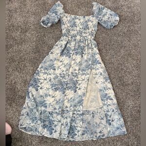 Floral Blue and Cream Midi Dress